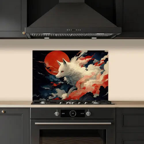 Witte vos - wolken - maan keuken achterwand spatscherm klein -sfeer1
