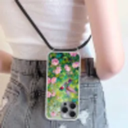 Kolibrie - Bloemen - Natuur - Kleurrijk Hoesje iPhone 16 Pro Max met koord klein -sfeer5