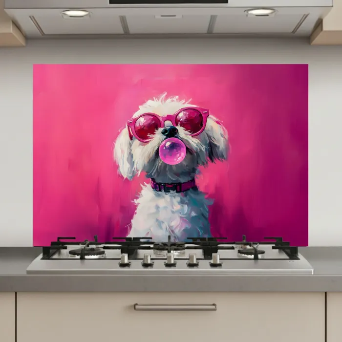 Pink - Hond - Bubbel keuken achterwand spatscherm klein -3d_website
