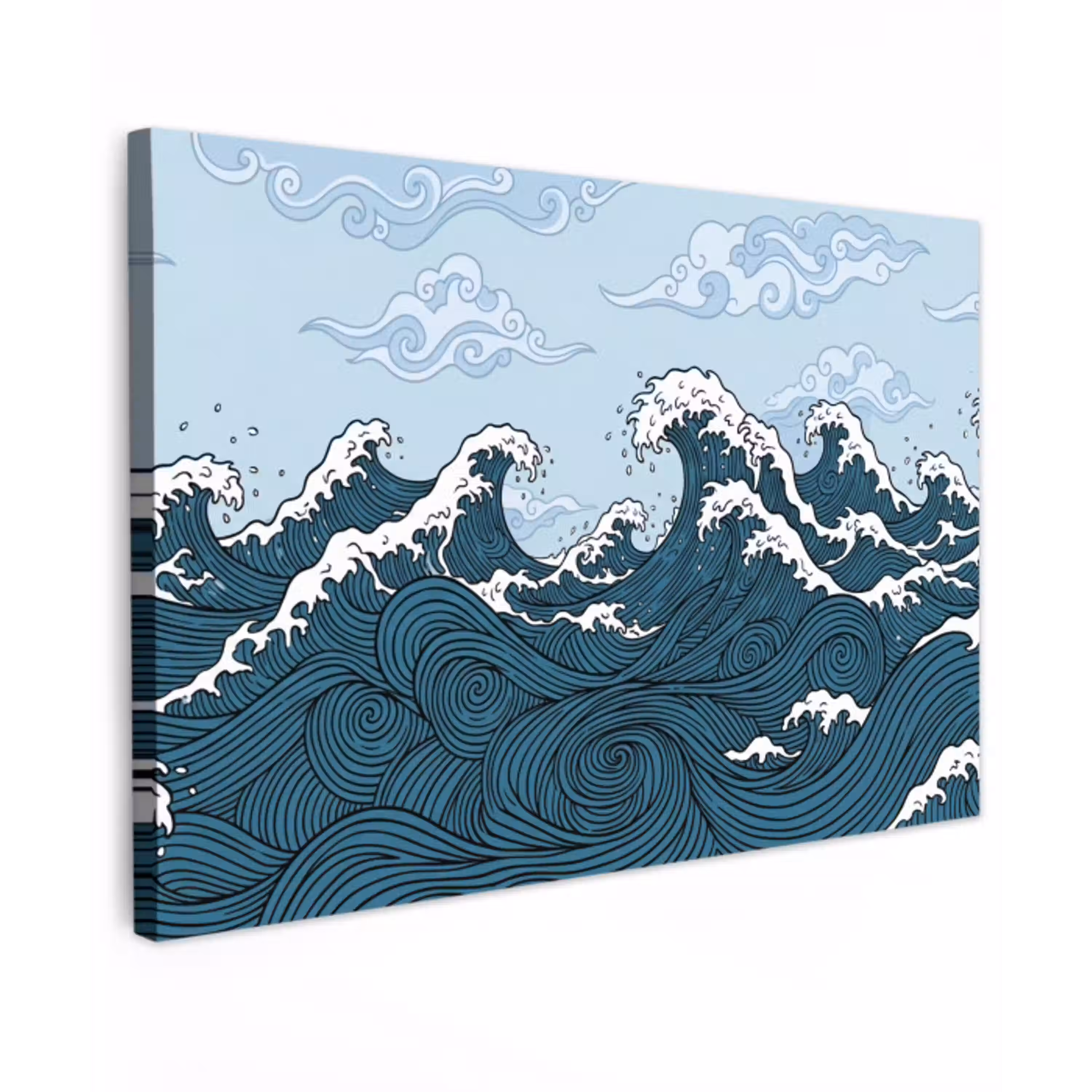 Zee - Golven - Japans - Natuur - Blauw Tuinposter op houten frame 2 cm dik klein -3d