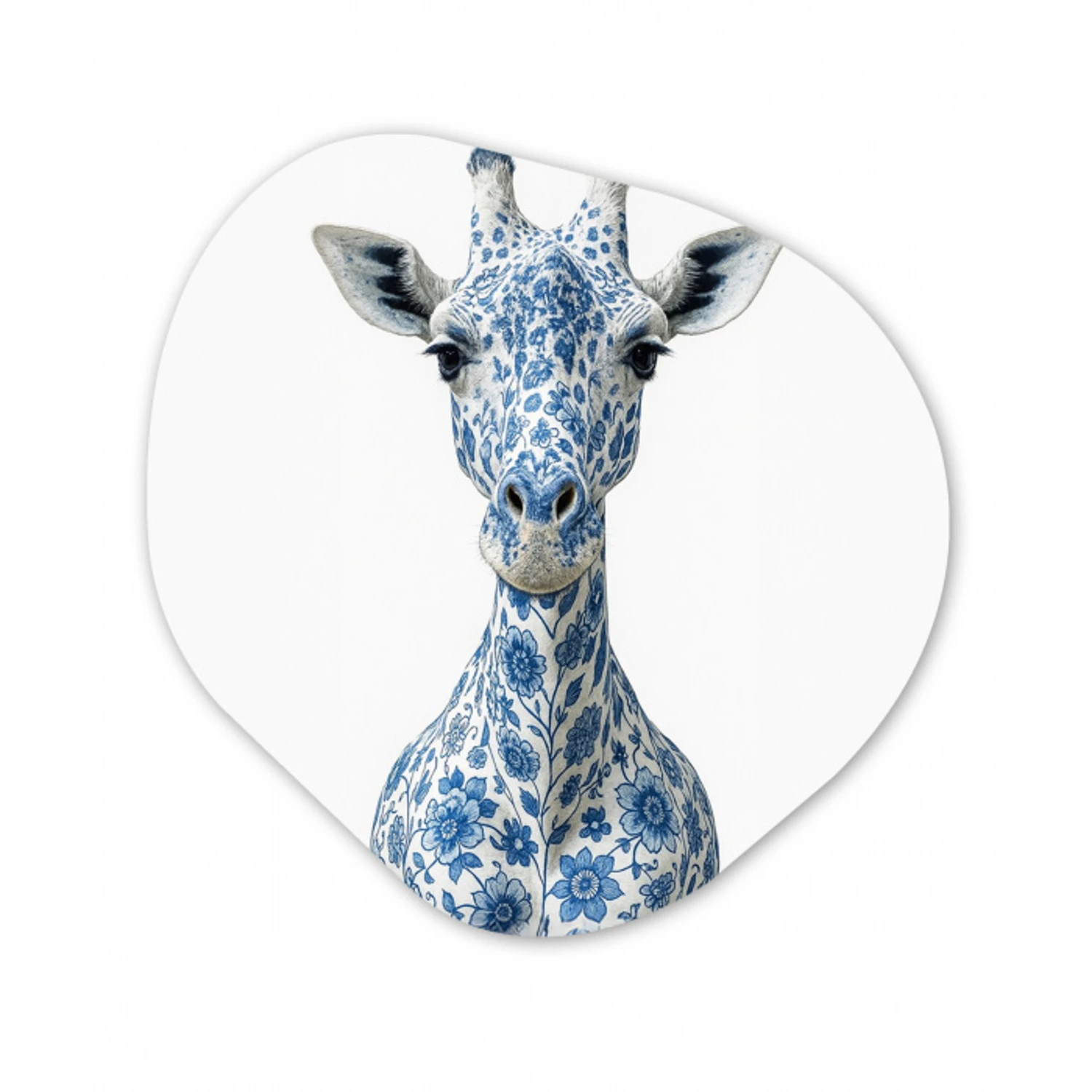 Giraffe - Delfts blauw - Dieren - Minimalistisch Wandcirkel Organisch Plexiglas middel -3d