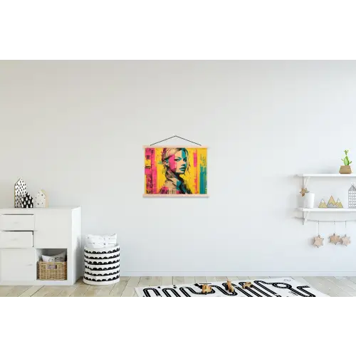 Vrouw - Verfstrepen - Gekleurd textielposter latten blank klein -kinderkamer