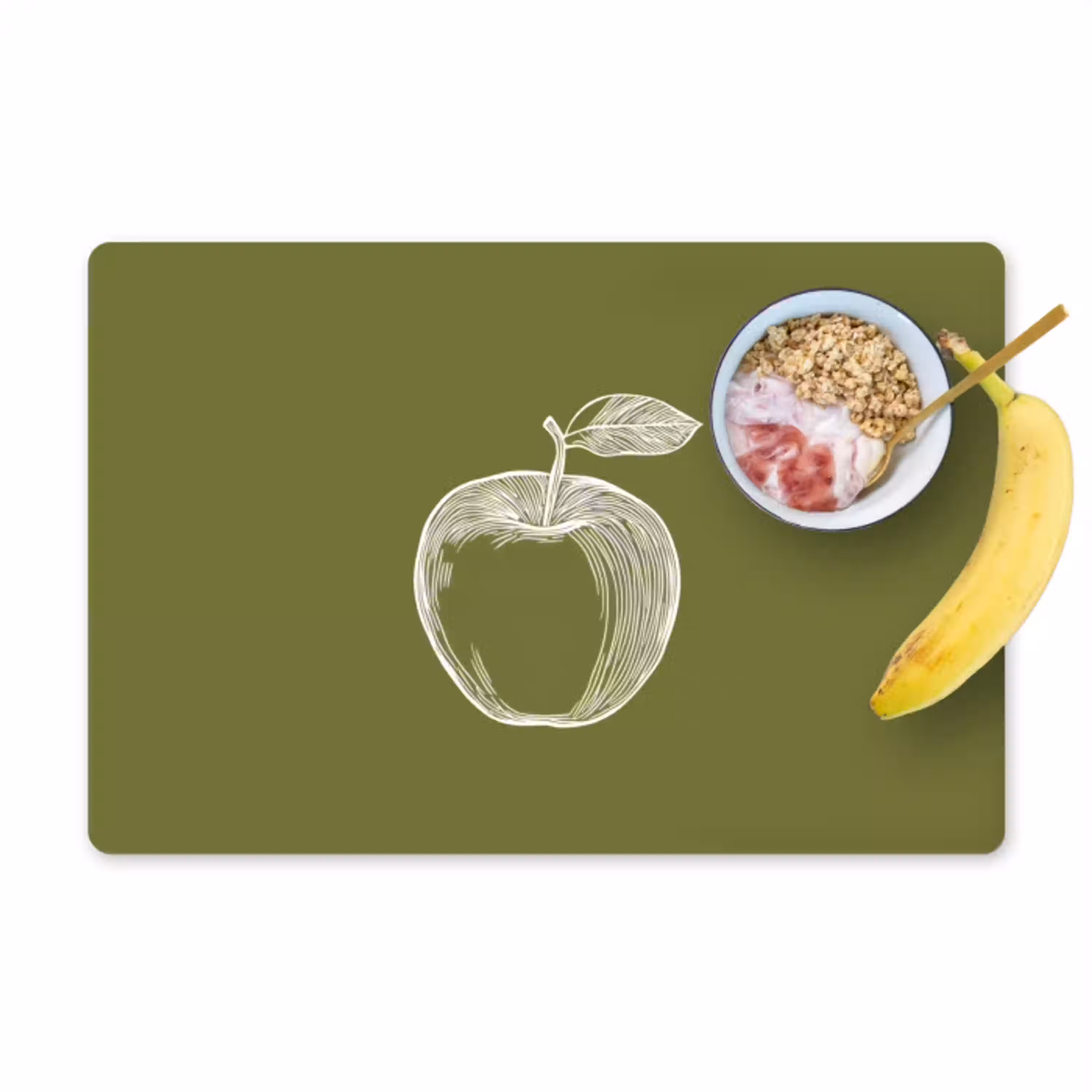 Lijntekening - Appel - Olijfgroen - Blaadje Placemat vinyl groot -zzzproduct_Kitchenyeah-website