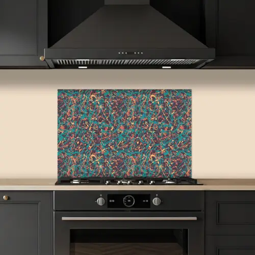Spat - Abstract - Oranje - Groen keuken achterwand spatscherm klein 900 -sfeer1