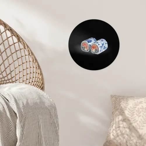 Sushi - Delfts blauw - Rijst - Vis - Elegant Wandcirkel behangsticker klein -sfeer4