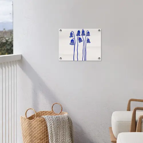 Bloemen - Blauw - Lijnen - Bloemblaadjes tuinposter los doek klein -sfeer8