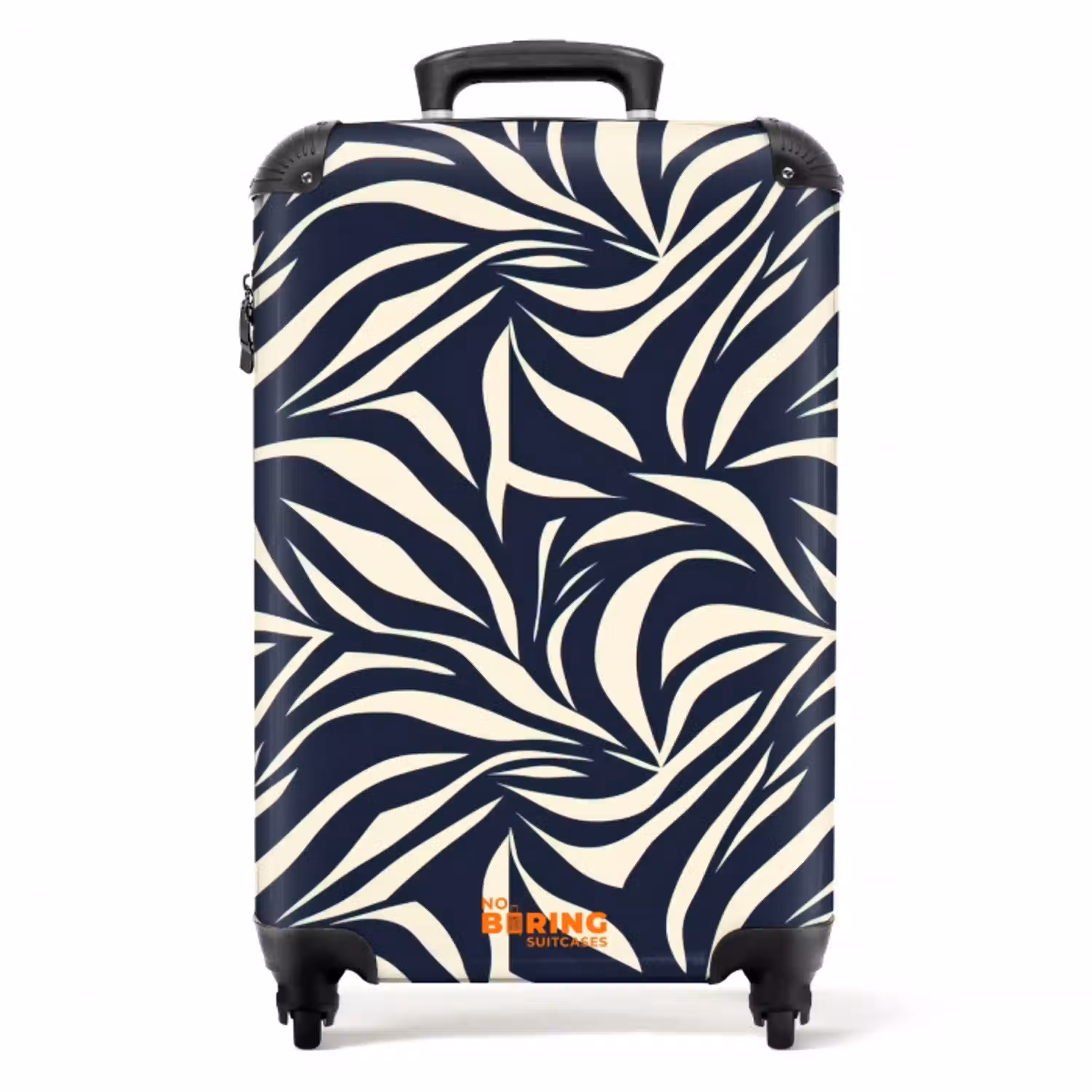 Bladvormen - Blauw - Patroon - Wit NBS - Handbagage koffer - Volwassenen Unisex middel -productfoto_recht