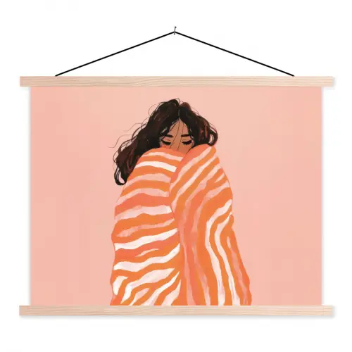 Meisje - Deken - Gestreept - Oranje textielposter latten blank klein -3d