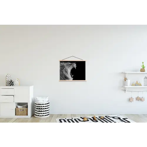 Dieren - Leeuw - Zwart - Wit - Portret textielposter latten blank klein -kinderkamer