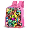 Expressief en druk patroon met monsters Kinderrugzak - Roze middel -schuin
