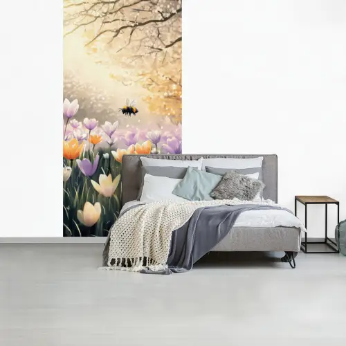 Viooltjes - bij - Zonlicht fotobehang vinyl groot -slaapkamer