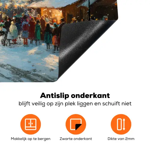 Winterkermis - Dorp - Kleurrijk Inductie beschermer vinyl 3mm klein -zzzzzzz-td-onderkant