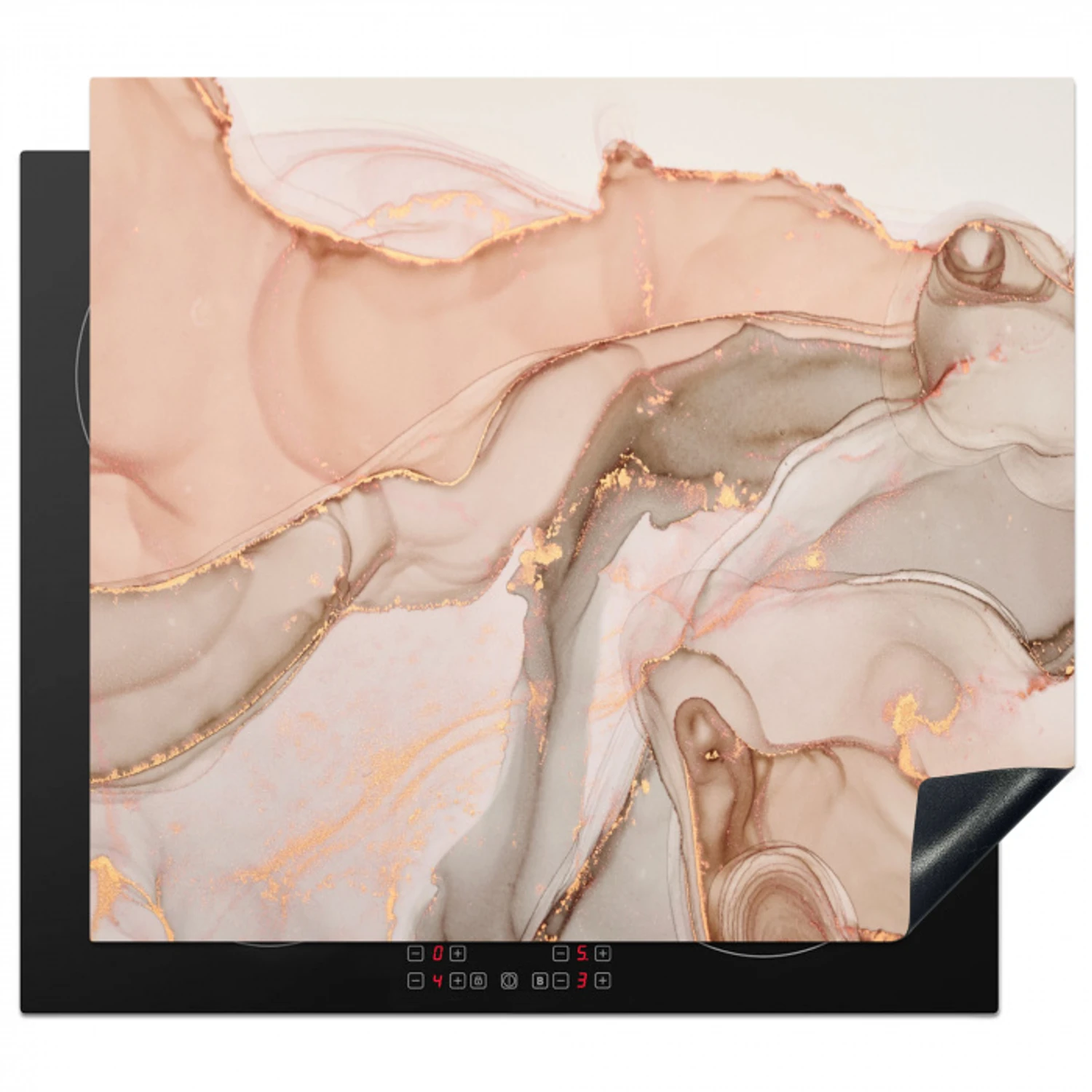 Aderen van Goud in Zalmkleurig Marmer Inductie beschermer vinyl 3mm middel -3d