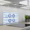 Vier schelpen - Blauw - Wit - Strepen keuken achterwand spatscherm klein -3d_schuin