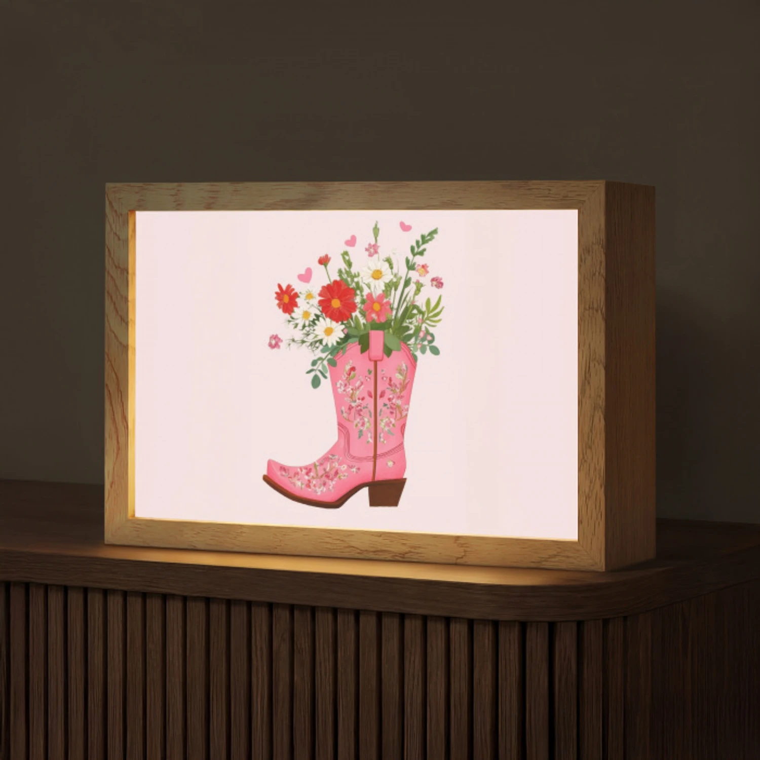 Cowboylaarzen - Roze - Boeket - Bloemen Light Box met kabel (Tafellamp) klein -z3d_website