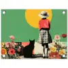 Retro - Meisje - Kat - Zon tuinposter los doek klein -3d