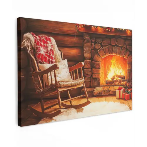 Winter - Kerst - Huis - Openhaard canvas 2cm klein -z3d