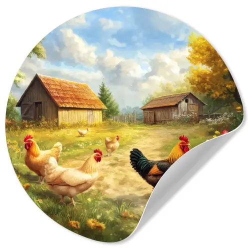 Kippen - Landelijke rust - Natuur Wandcirkel behangsticker klein -3d