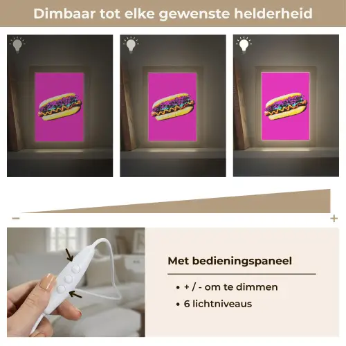 Hotdog - Roze - Retro Light Box met kabel (Tafellamp) klein -USP_dimbaarNL