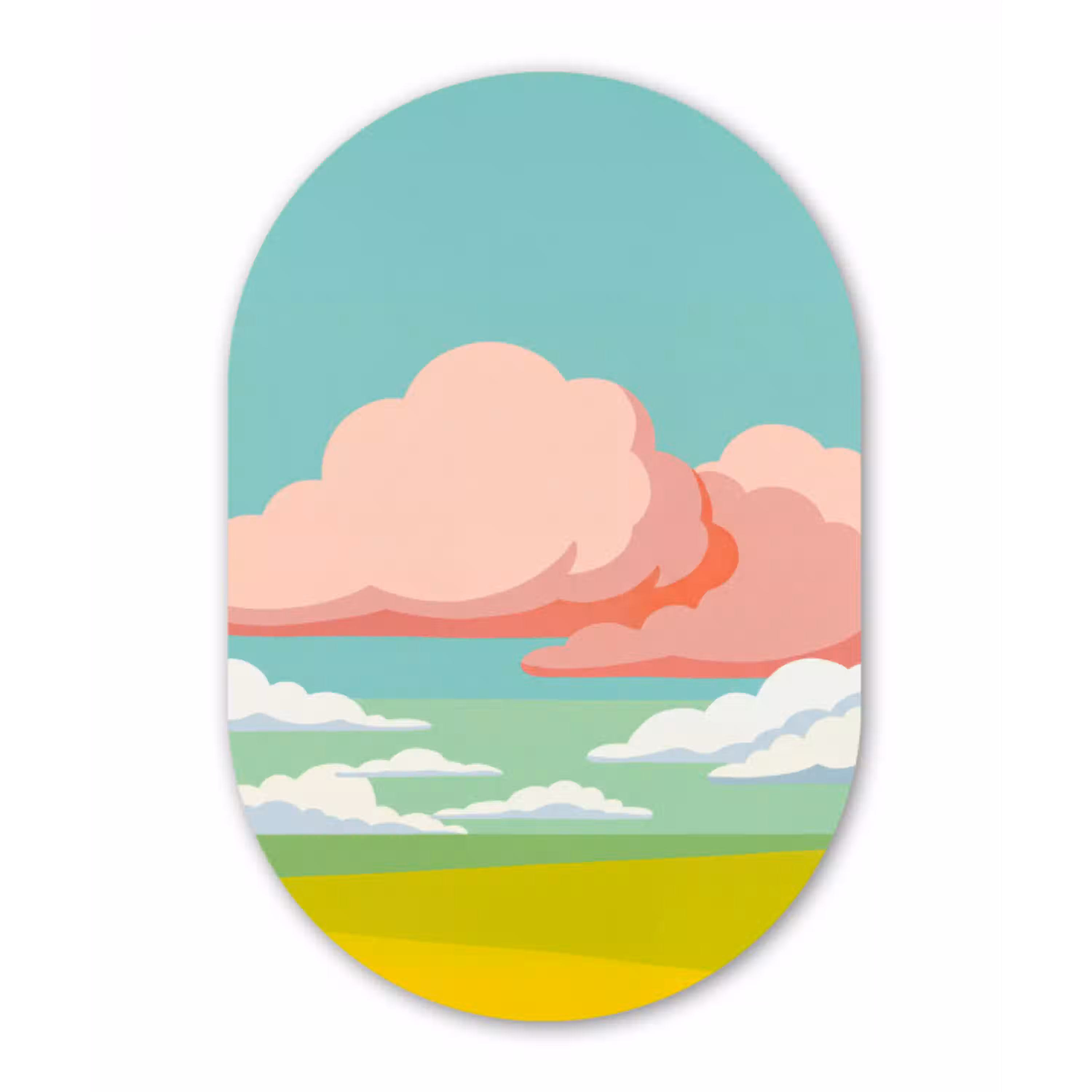 Wolken - Roze - Natuur - Modern - Pastel Wandcirkel Ovaal Aluminium middel -3d