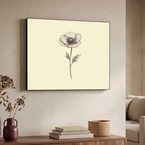Klaproos - Illustratie - Zwart Textielframe zwart klein -sfeer3
