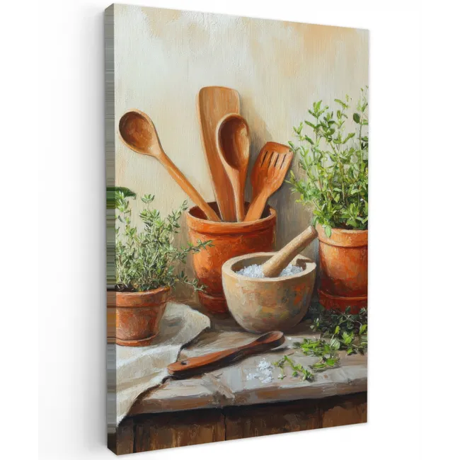 Potten - Kruiden - Hout Tuinposter op houten frame 2 cm dik klein -3d