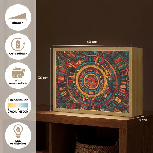 Mandala - Cirkels - Patronen Light Box met batterij (Wandlamp) middel -USP_websiteoverzichtNL