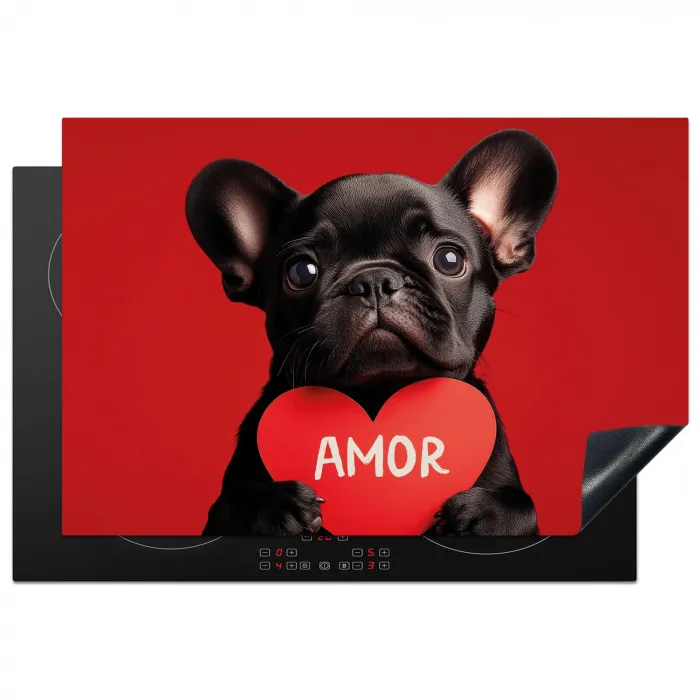 Amor - Hond  - Hartje - Rood Inductie beschermer vinyl 3mm klein -3d