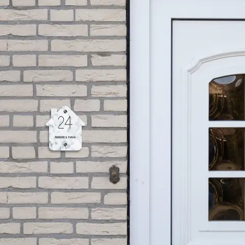 Lichtblauw marmer - Klassiek Naambord Huisje klein -sfeer1