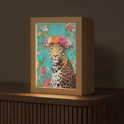 Luipaard - Bloemen - Kroon Light Box met kabel (Tafellamp) klein -z3d_website