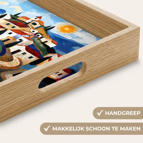 Dorp - Heuvelachtig - Zon - Mozaïek Dienblad Rechthoek middel -USP_HandgreepNL