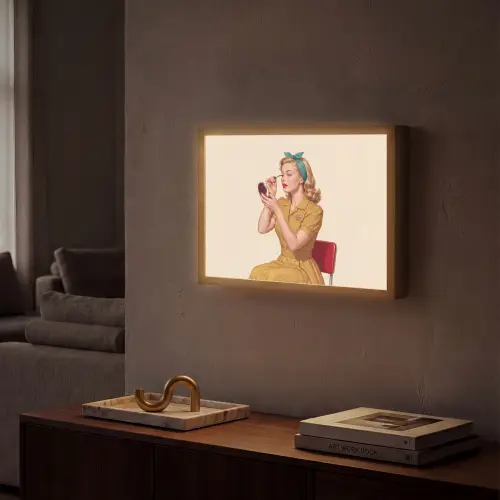 Illustratie - Mascara - Vrouw - Geel Light Box met batterij (Wandlamp) middel -sfeer1