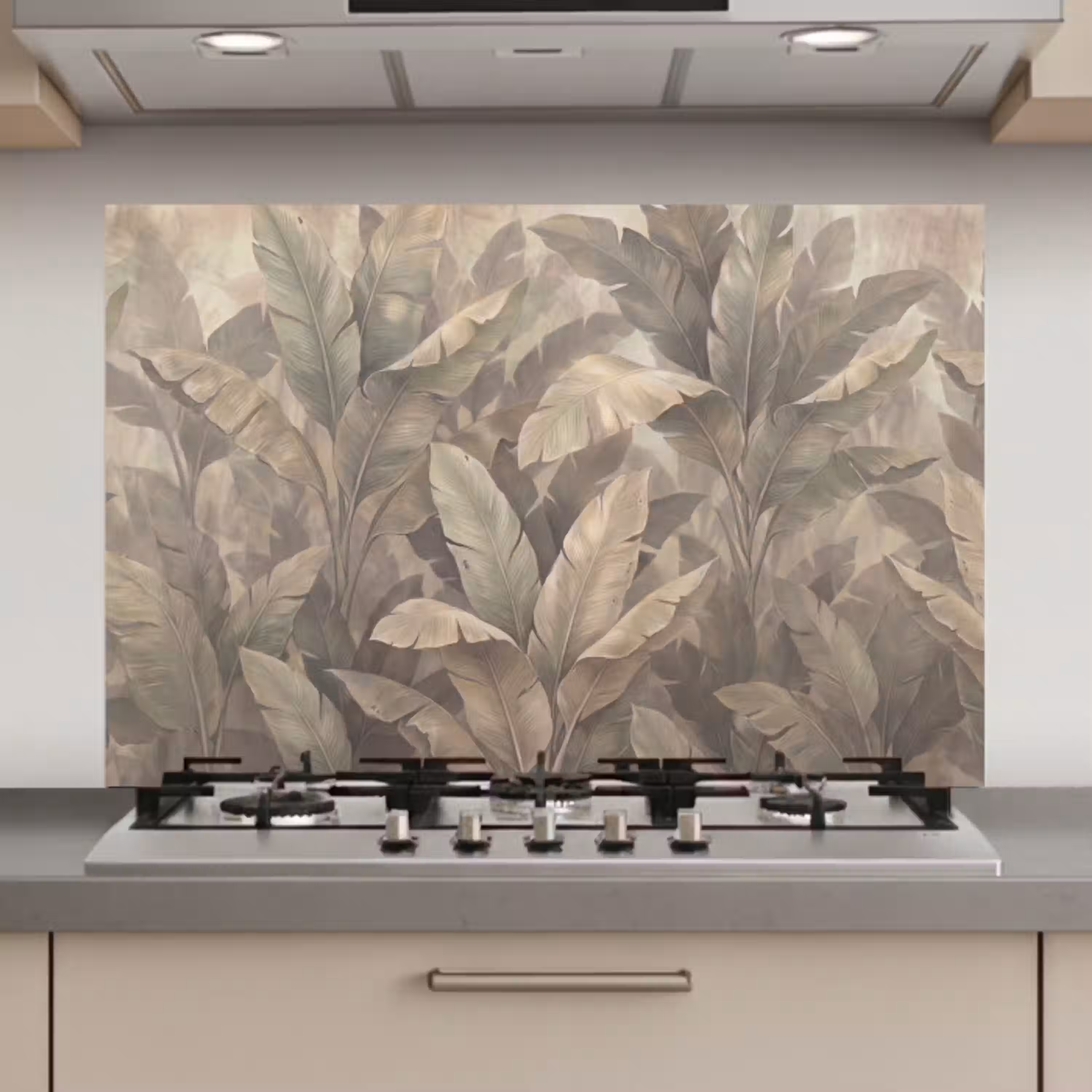 Bladeren - Tropisch - Natuur - Modern - Beige keuken achterwand spatscherm klein -3d_website