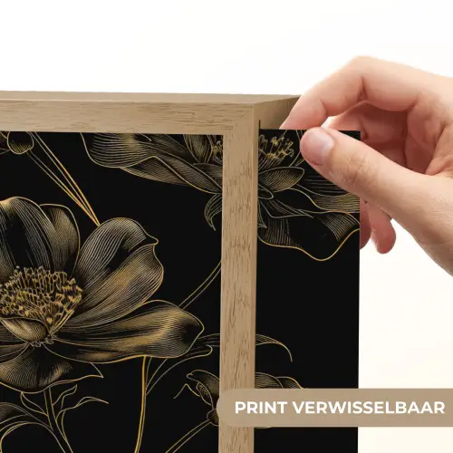 Bloemen - Zwart - Goud - Line art Light Box met batterij (Wandlamp) middel -USP_websiteprintNL