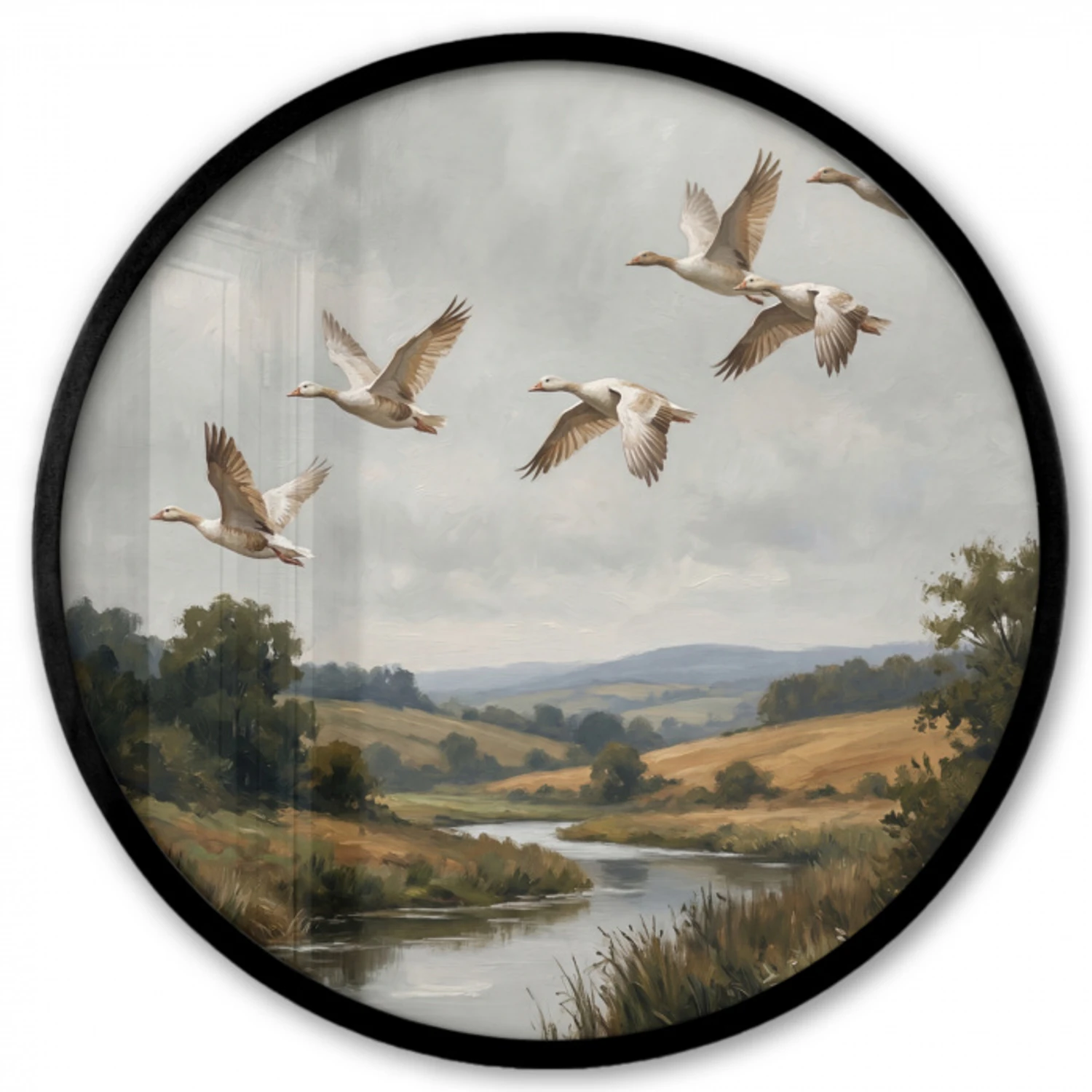 Eenden - Rivier - Landschap - Vlucht - Nostalgisch Fotolijst rond zonder passe partout klein -3d