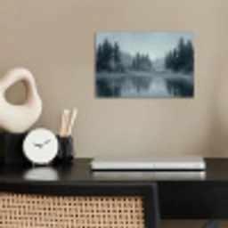 Bos - Meer - Mist - Natuur - Grijs poster papier klein -sfeer1