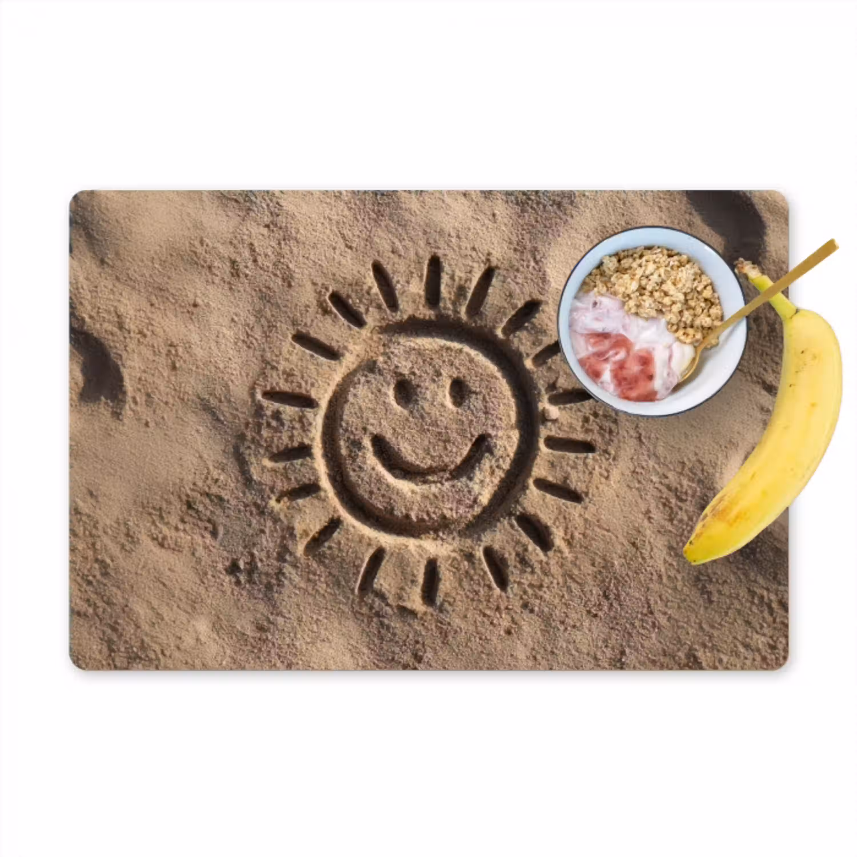 Gezichtje - Zon - Zand - Getekend Placemat vinyl groot -zzzproduct_Kitchenyeah-website