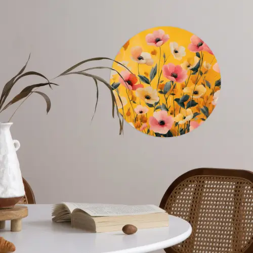 Bloemen - Veld - Geel Wandcirkel behangsticker klein -sfeer3
