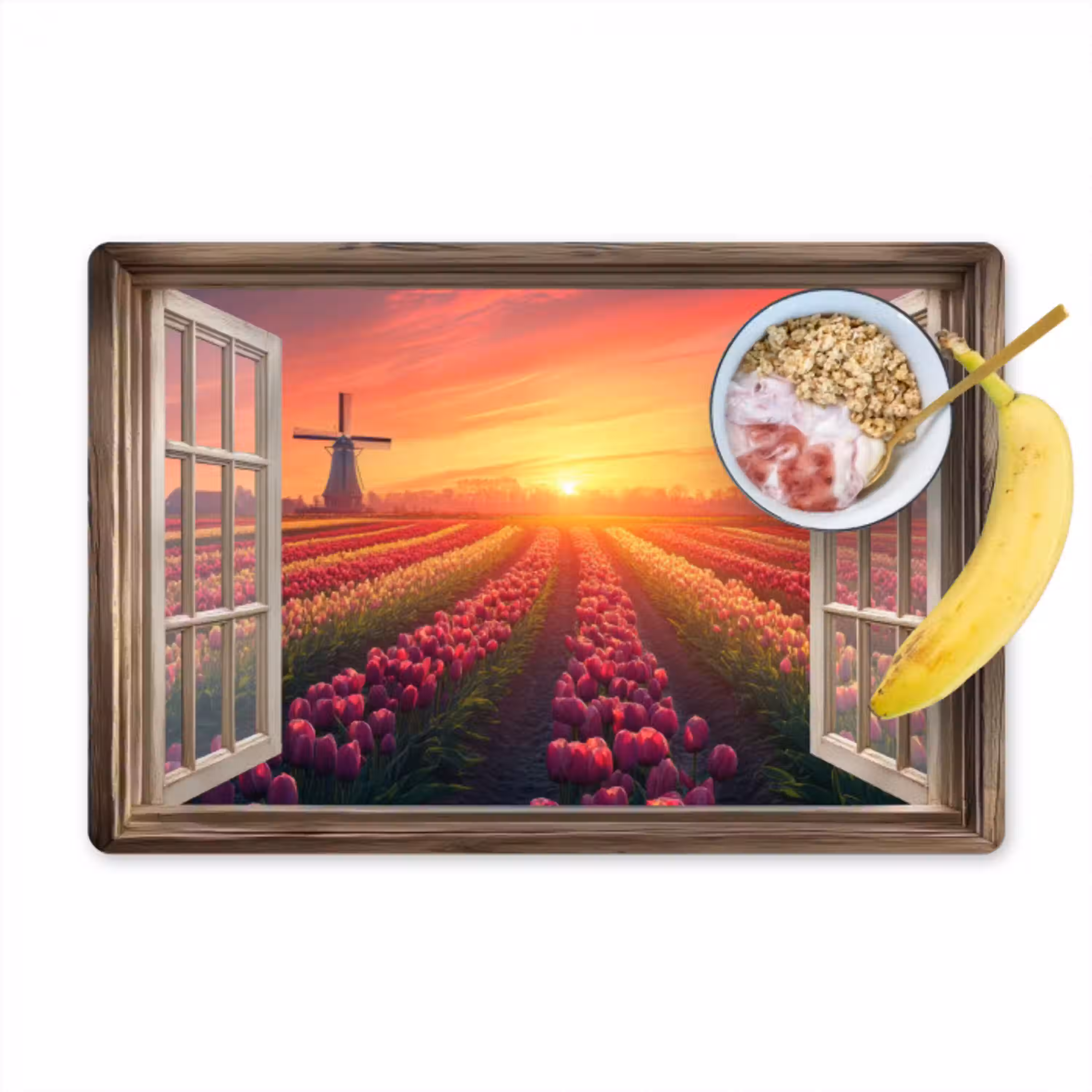 Doorkijk - Tulpen - Zonsondergang - Bloemen - Kleurrijk Placemat vinyl groot -zzzproduct_Kitchenyeah-website