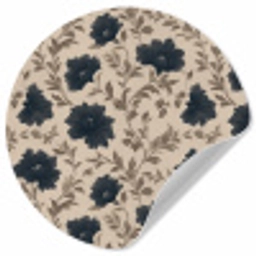Motief - Bloemen - Zwart - Beige Wandcirkel behangsticker klein 186 -3d