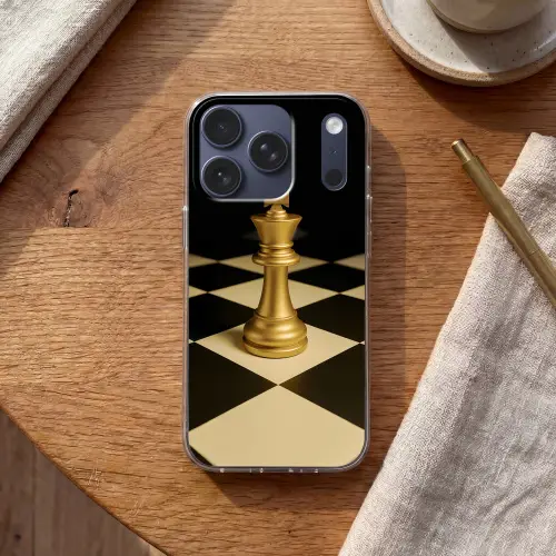 Schaakstuk - Koning - Schaakbord - Geblokt Telefoonhoesje iPhone 17 Pro klein -sfeer1
