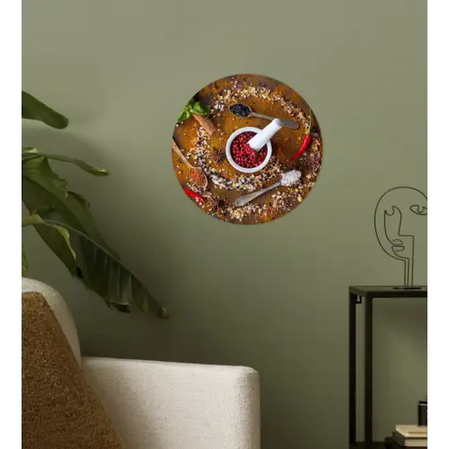 Vijzel - Kruiden - Lepels - Specerijen - Bruin - Peper Wandcirkel behangsticker klein -sfeer2