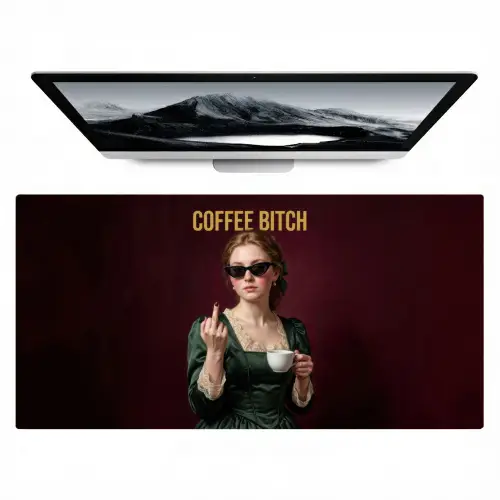 Koffie - Vrouw - Middelvinger Muismat XXL klein -zzz3d