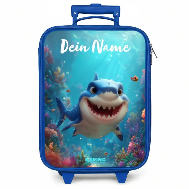 Kinderkoffer Blau mit Name - Riff - Koralle - Hai - Tier