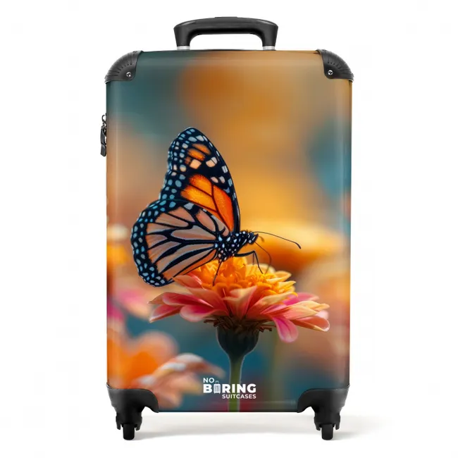 Vlinder op roze bloem NBS - Handbagage koffer - Unisex middel -productfoto_recht