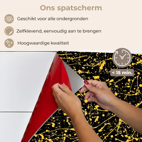 Spat - Waterverf - Geel - Zwart keuken achterwand spatscherm klein 900 -spatscherm_NL