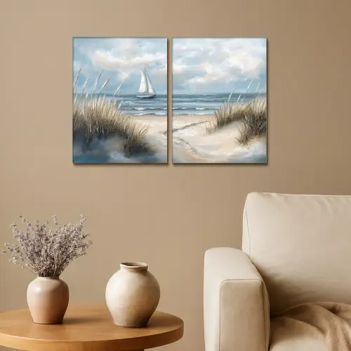 Strand - Verf - Natuur - Boot Canvas - Meerluiken 2 luik klein -sfeer1