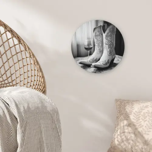 Wijn - Cowboylaarzen - Raamlicht - Wit Wandcirkel plexiglas klein -sfeer5