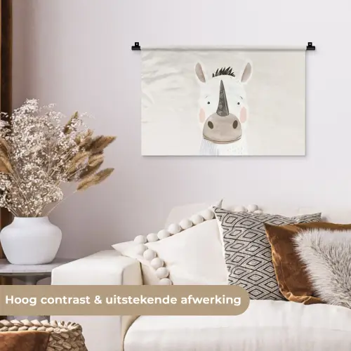Neushoorn - Wilde dieren - Pastel kleuren Wandkleed katoen klein -sfeer1