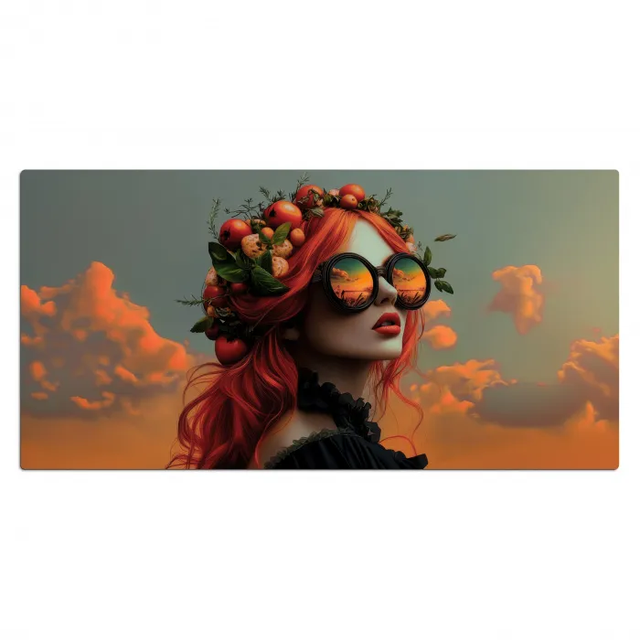 Vrouw - Kroon - Tomaat - Bascilicum - Zonnebril Muismat XXL klein -3d_leeg